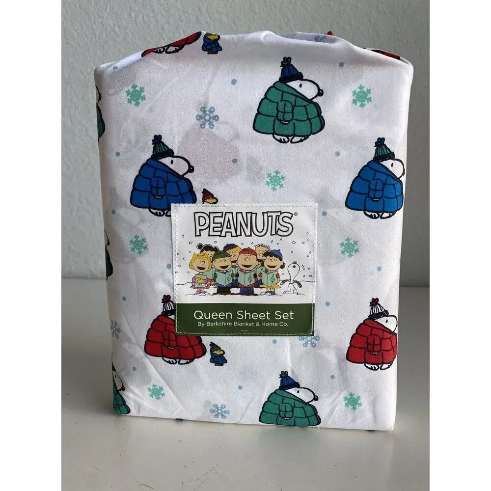 Peanuts Snoopy Puffy Puffer Coat Jacket Sheet Set QUEEN SIZE Multicolor Soft NEW